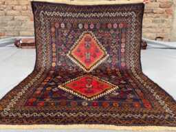 3x5 Accent Rug - Navy Blue & Red Tribal Design Hand-Knotted Wool Rug, Vegetable Dyed, Perfect For Living Room, Bedroom, Kitchen, Kids Room - thumbnail 1