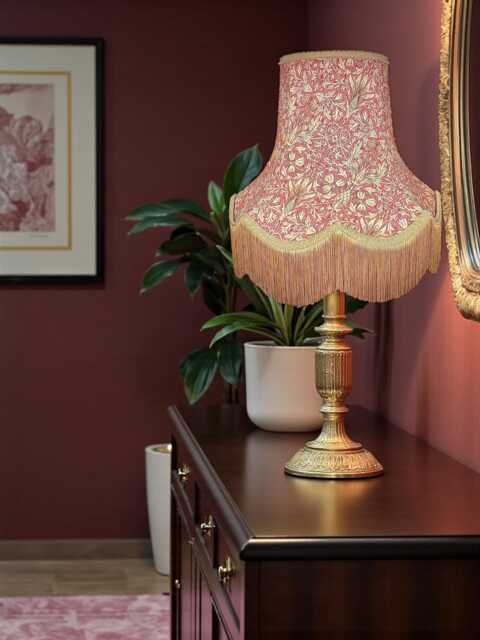 William Morris Crimson Snakeshead Curtains Fabric Lampshade Antique Gold Braid & Fringe, Bespoke British Handmade - image 1