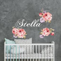 Girl Name Wall Stickers Nursery, Rose Peony Decals Toddler Room, Floral Decal Princess Bedroom, Custom Flowers Sticker - thumbnail 3