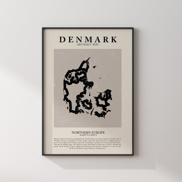Denmark Map Vintage Abstract Wall Art Print Picasso + Matisse Inspired Travel Poster - image 1
