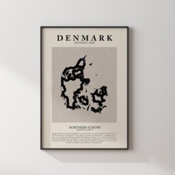 Denmark Map Vintage Abstract Wall Art Print Picasso + Matisse Inspired Travel Poster - thumbnail 1