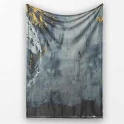 Grey Child Exploring Moon With Magnifying Glass Art, All Season Comfort, Modern Interior Accent - Super Soft Fleece Blanket Bed Sofa Throw