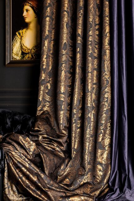 Dark Gray & Copper Floral Curtain Panel - Custom Size Drape - image 1