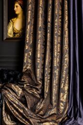 Dark Gray & Copper Floral Curtain Panel - Custom Size Drape - thumbnail 1
