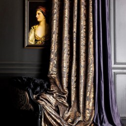 Dark Gray & Copper Floral Curtain Panel - Custom Size Drape - thumbnail 3
