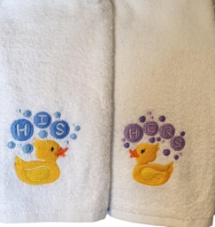Embroidered His & Hers Ducks Hand Towels