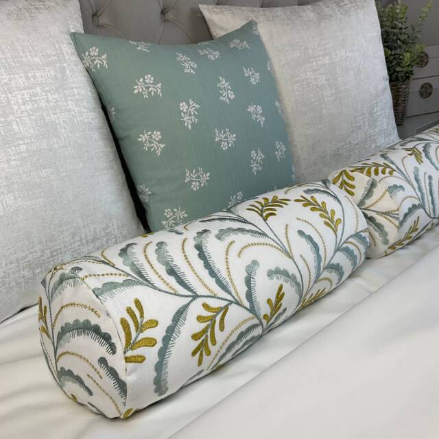 "Embroidered Leaf Trail Bolster Cushion 16"" X 6" - image 1