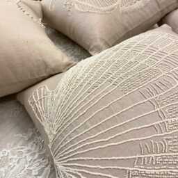 "Mocha Beige Cotton Linen Beaded Sea Creature Pattern Throw Pillow Cover, 16""x16" - thumbnail 3