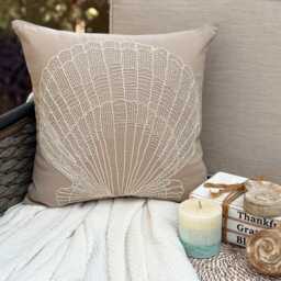 "Mocha Beige Cotton Linen Beaded Sea Creature Pattern Throw Pillow Cover, 16""x16" - thumbnail 1