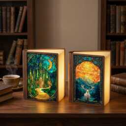 Cozy Glow Library Booknook, Wooden Book Nook Lamp, Fantasy Bookshelf Insert, Unique Decor, Gift For Lovers - thumbnail 2