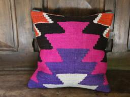 Turkish Kilim Pillow, 50x50 cm 20x20Inc , Unique, . The Reverse Is Cotton With A Hidden Zipper - thumbnail 1