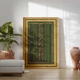 Green Textile Pattern Poster - Vintage Carpet Border Art Folk Geometric Wall Print - thumbnail 3