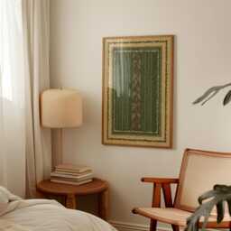 Green Textile Pattern Poster - Vintage Carpet Border Art Folk Geometric Wall Print - thumbnail 2