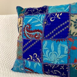 Handmade Embroidered Patchwork Cotton Pillow Cover Indian Art. 40x40 cms, 16 Inches Square, Throw Pillows, Bohemian, Ethnic Art.toronto Canada - thumbnail 2