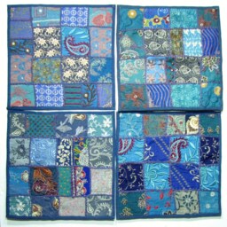 Handmade Embroidered Patchwork Cotton Pillow Cover Indian Art. 40x40 cms, 16 Inches Square, Throw Pillows, Bohemian, Ethnic Art.toronto Canada - thumbnail 4