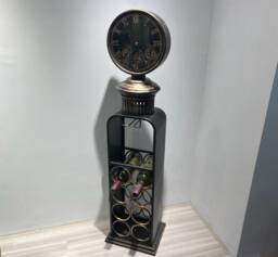 Brand New Large Vintage Industrial Style Black & Gold Clock Wine Rack