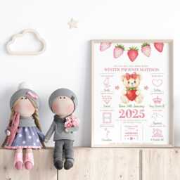 On The Day You Were Born Personalised Baby Keepsake Print - New Girl Gift Cute Strawberry Bear Birth Details - thumbnail 2