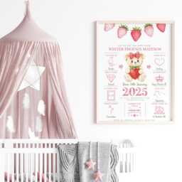 On The Day You Were Born Personalised Baby Keepsake Print - New Girl Gift Cute Strawberry Bear Birth Details - thumbnail 3
