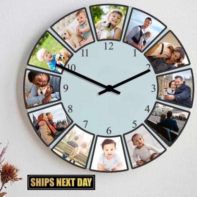 Personalised Photo Collage Wall Clock, Custom Pictures Glass Family Photos Clock For Living Room Decor, Anniversary Gift Him - image 1