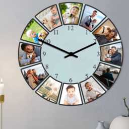 Personalised Photo Collage Wall Clock, Custom Pictures Glass Family Photos Clock For Living Room Decor, Anniversary Gift Him - thumbnail 4