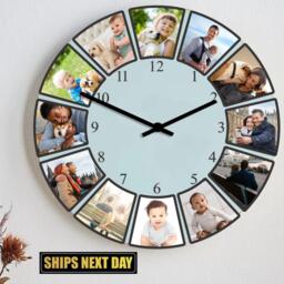 Personalised Photo Collage Wall Clock, Custom Pictures Glass Family Photos Clock For Living Room Decor, Anniversary Gift Him