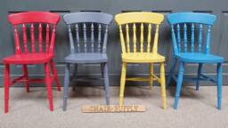 Country Farmhouse Spindle Back Kitchen Dining Chairs Solid Beech Painted in Farrow & Ball