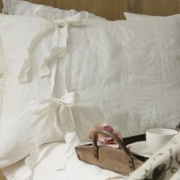 "Pre-Washed Linen Pillowcase ""Diane' With Double Ruffles & Ties. Linen Bedding, 20x24"" 20x26"" 26x26"" 20x30"" 20x36" - thumbnail 2