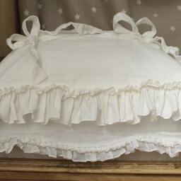 "Pre-Washed Linen Pillowcase ""Diane' With Double Ruffles & Ties. Linen Bedding, 20x24"" 20x26"" 26x26"" 20x30"" 20x36" - thumbnail 3