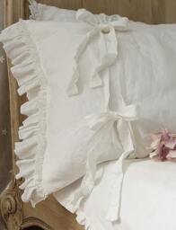 "Pre-Washed Linen Pillowcase ""Diane' With Double Ruffles & Ties. Linen Bedding, 20x24"" 20x26"" 26x26"" 20x30"" 20x36" - thumbnail 1