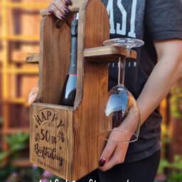 Personalized Wine Bottle & Glass Holder, Gift For All Birthday Occasion, Custom With Name - thumbnail 2