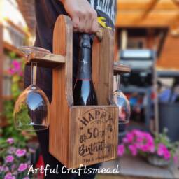 Personalized Wine Bottle & Glass Holder, Gift For All Birthday Occasion, Custom With Name - thumbnail 3