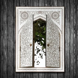 "Mirror ""Istanbul"" With Wooden Doors & Frame - Engraved, 32cm X 24 cm/12, 60"" 9.45" - thumbnail 2