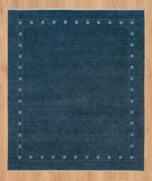 Blue Gabbeh Wool Rug, Minimalist Ivory Border, Handmade Carpet The Noir - thumbnail 1