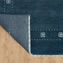 Blue Gabbeh Wool Rug, Minimalist Ivory Border, Handmade Carpet The Noir - thumbnail 4