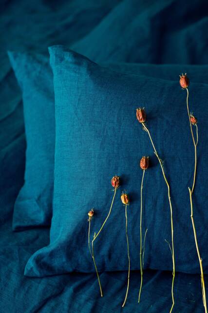 Sea Blue Color Linen Pillow Case - image 1