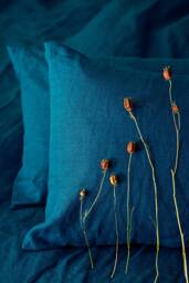 Sea Blue Color Linen Pillow Case - thumbnail 1