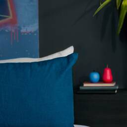 Sea Blue Color Linen Pillow Case - thumbnail 3