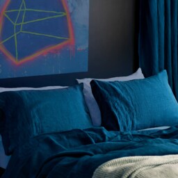 Sea Blue Color Linen Pillow Case - thumbnail 2