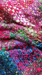 Hand Woven Throw, Accent Piece, Lap Blanket Or Table Runner - Rainbow Recycled Sari Silk Ribbon, Continuous Weave, Fair Trade, One Of A Kind - thumbnail 1