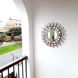 Peruvian Silver Rose Mirror 50 cm Handmade Wall Decor - Carved Wood Round Floral Statement For Living Room Bathroom - thumbnail 2