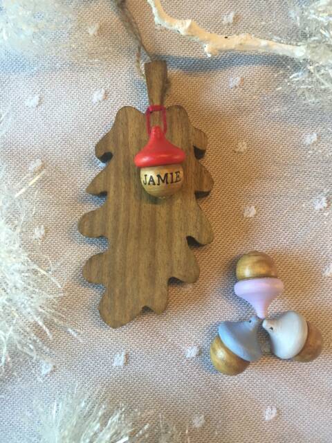 Wooden Hanging Oak Leaf & Personalised Acorn - Children Gift Keepsake Memory Mother's Day Easter Home Decor New Home Gift - image 1
