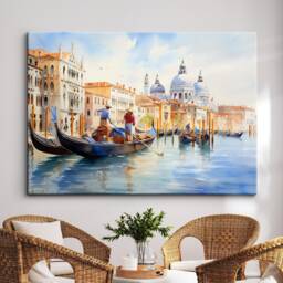 Venice Italy Gondola Boat River Landmark Oil Painting Watercolor Wall Art Framed Calming Canvas Poster Print Home/Office Room Decor Gifts - thumbnail 1