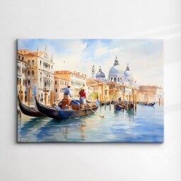 Venice Italy Gondola Boat River Landmark Oil Painting Watercolor Wall Art Framed Calming Canvas Poster Print Home/Office Room Decor Gifts - thumbnail 3
