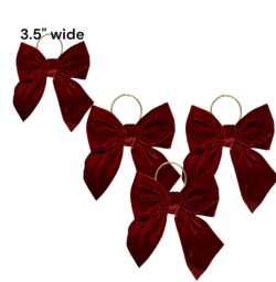 Luxury Burgundy Velvet Tie On Christmas Tree Bows 3.5
