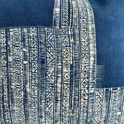 Handmade Hmong Hemp Pillow Cover Rustic Block Print, Boho Cushion - thumbnail 4