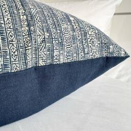 Handmade Hmong Hemp Pillow Cover Rustic Block Print, Boho Cushion - thumbnail 2