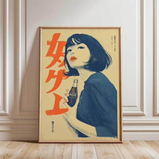 Mid-Century Soda Girl Poster, Japanese Retro Pop Art Print - image 1