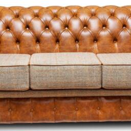 Chesterfield Real Leather Two/Three Seater Sofa Harris Tweed & Vintage Tan - thumbnail 2