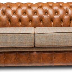 Chesterfield Real Leather Two/Three Seater Sofa Harris Tweed & Vintage Tan - thumbnail 4