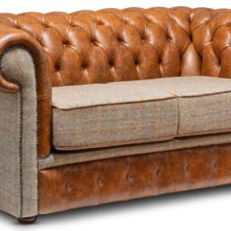 Chesterfield Real Leather Two/Three Seater Sofa Harris Tweed & Vintage Tan - thumbnail 3